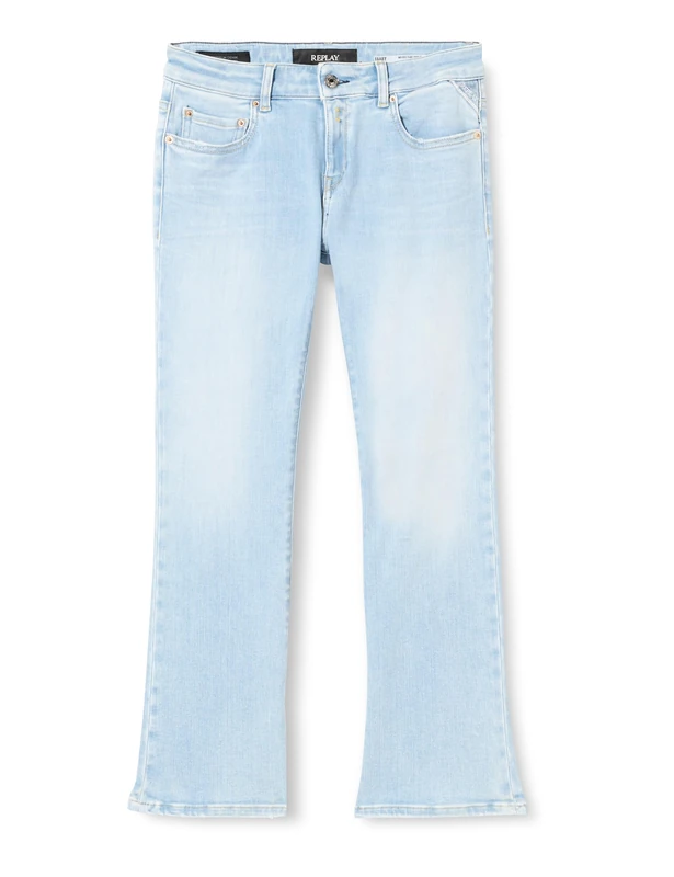 REPLAY Women's WC429 Faaby Flare Crop Power Stretch Modal Jeans, Light Blue 010-1, 32W / 26L