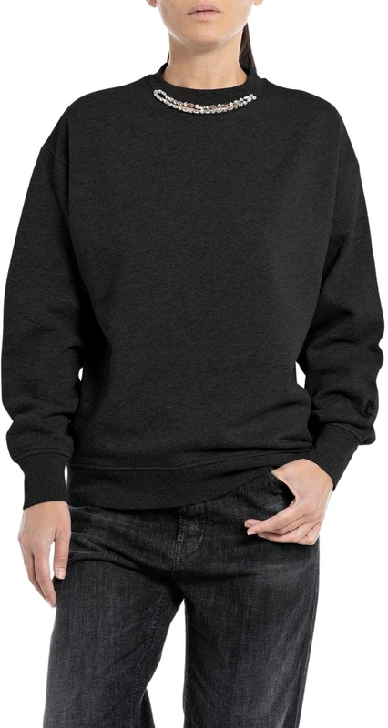REPLAY Adult W3109 Cotton Fleece Sweatshirt, Black 098, XL