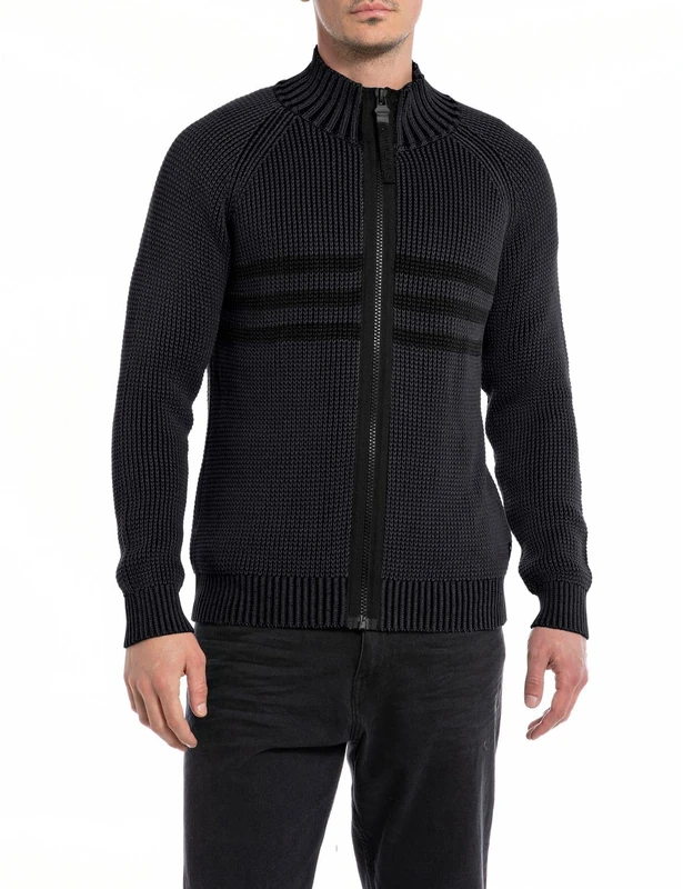 REPLAY Adult UK2517 Recycled Polyester Blend Cardigan Sweater, Dark Navy 970, XXL