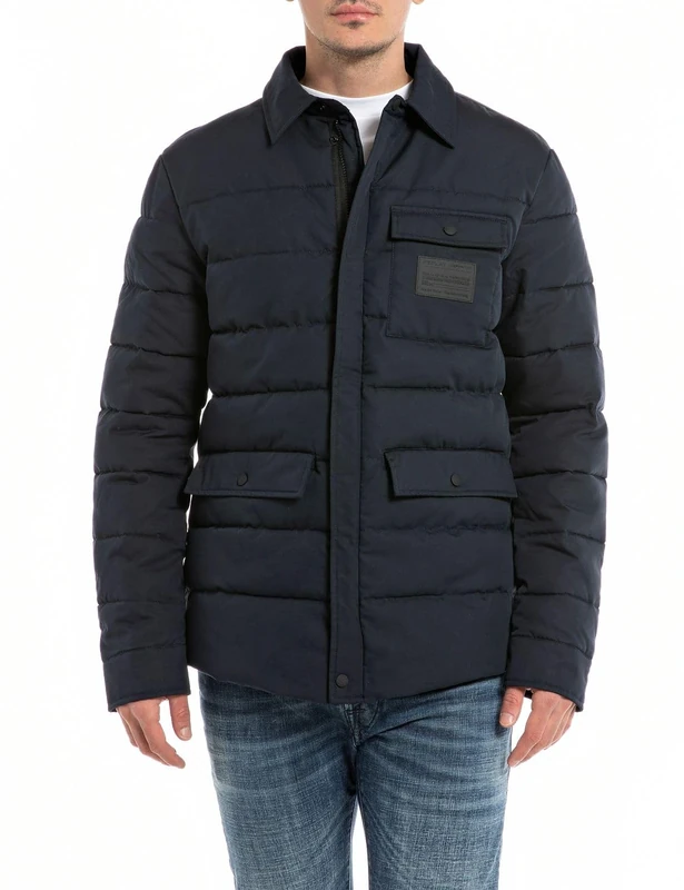 REPLAY Men's Jacket Transitional Jacket Quilted Jacket, Deep Navy 715 (Blue), XXL