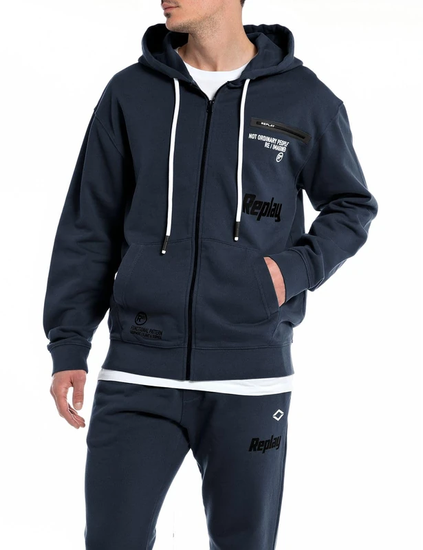 REPLAY Men's Zip-Up Sweatshirt Jacket, Blue... 085 (Blue), XS