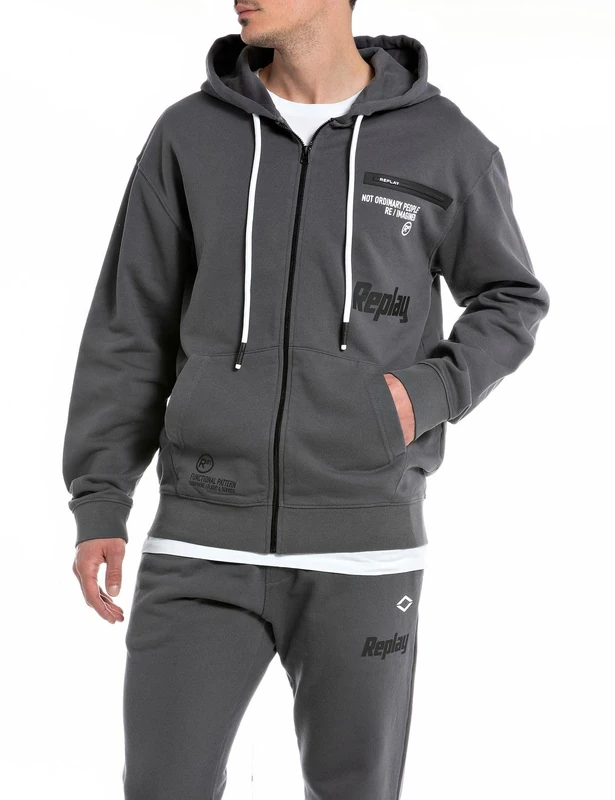 REPLAY Men's M6706 Hooded Sweatshirt, Titanium 291, M