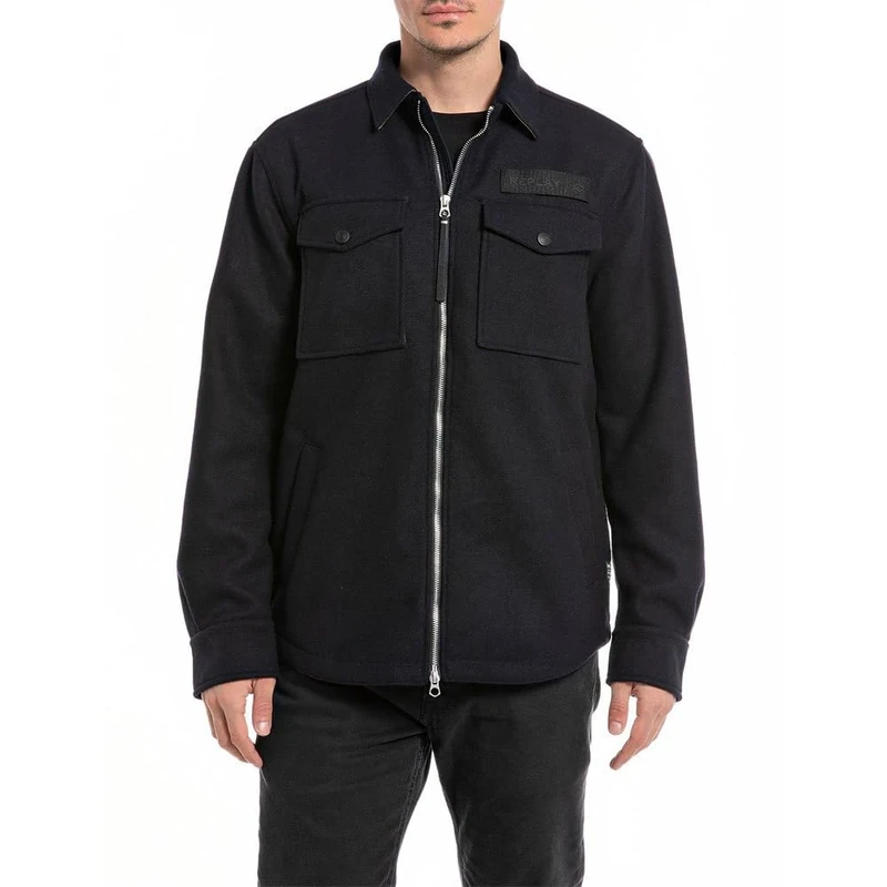REPLAY Men's Zip-Up Shirt Jacket, Blueblack 498 (Black), S