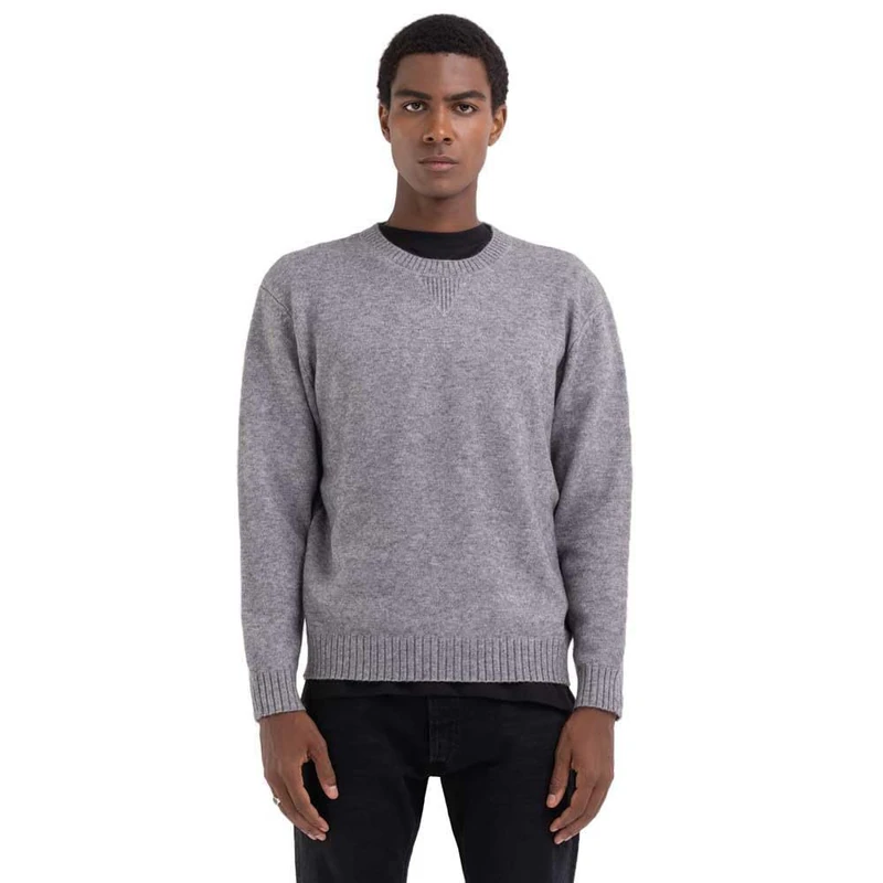 REPLAY Adult UK2517 Recycled Polyester Blend Sweater, Medium Grey Melange M06, M