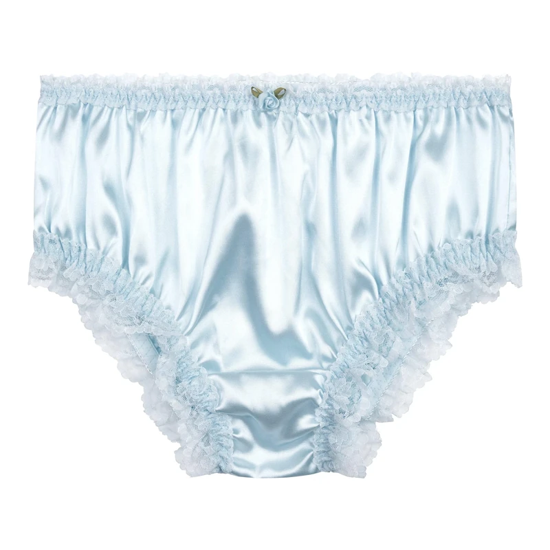 Satini Women's Satin Frilly Lace Sissy French Knickers Briefs Panties (Baby Blue, XL)