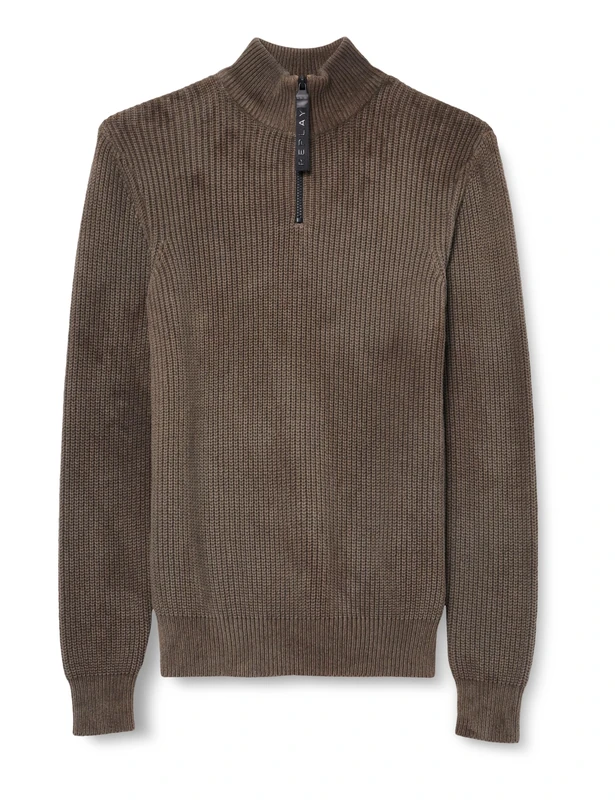 REPLAY Men's Zip-Up Sweater, Special Dye Colour Military 010 (Green), XS
