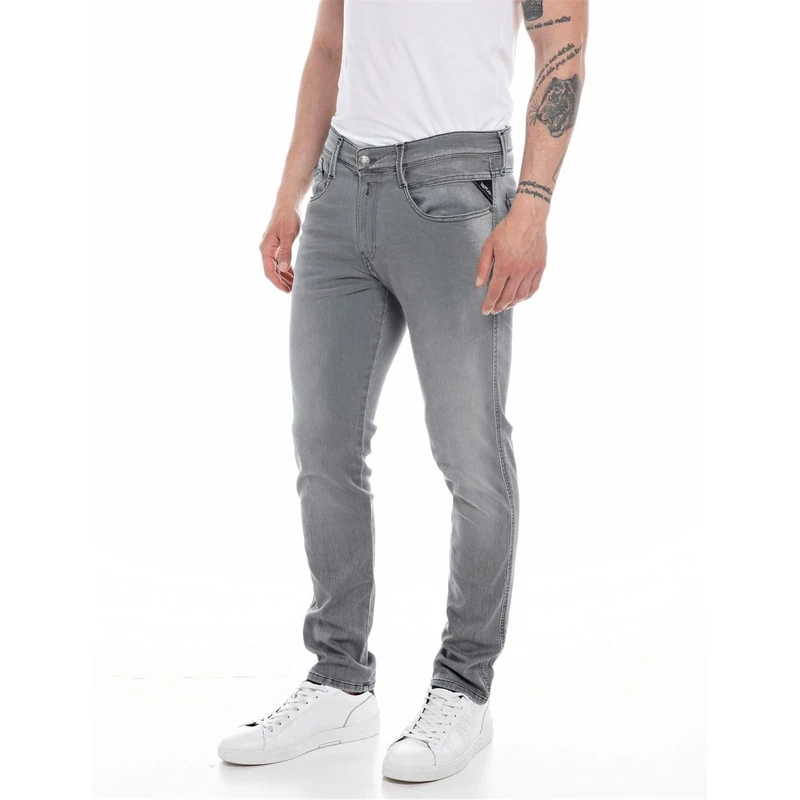 REPLAY Men's M914Y Anbass Hyperflex Recycled Jeans, Light Grey 095, 27W / 30L