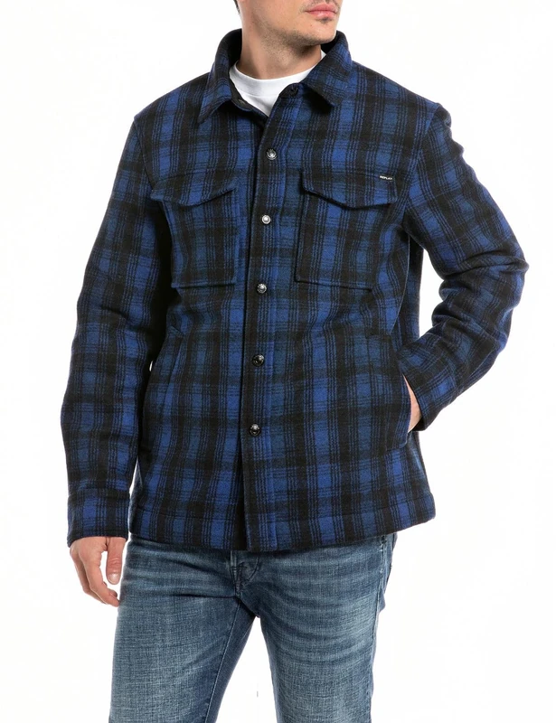 REPLAY Men's M4114 Shirt, Black/Royal 010, 3XL