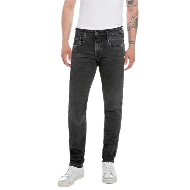 Replay Men's M914Y Anbass Hyperflex Jeans, Black Delavè 099, 27W / 32L - Image 1