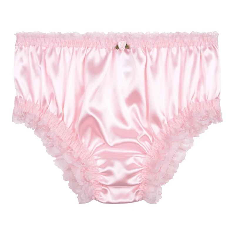 Satini Women's Satin Frilly Lace Sissy French Knickers Briefs Panties (Baby Pink, XL)