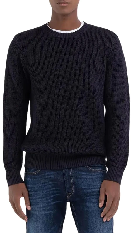 REPLAY Adult UK2515 Cotton Reactive Sweater, Deep Blue 088, L