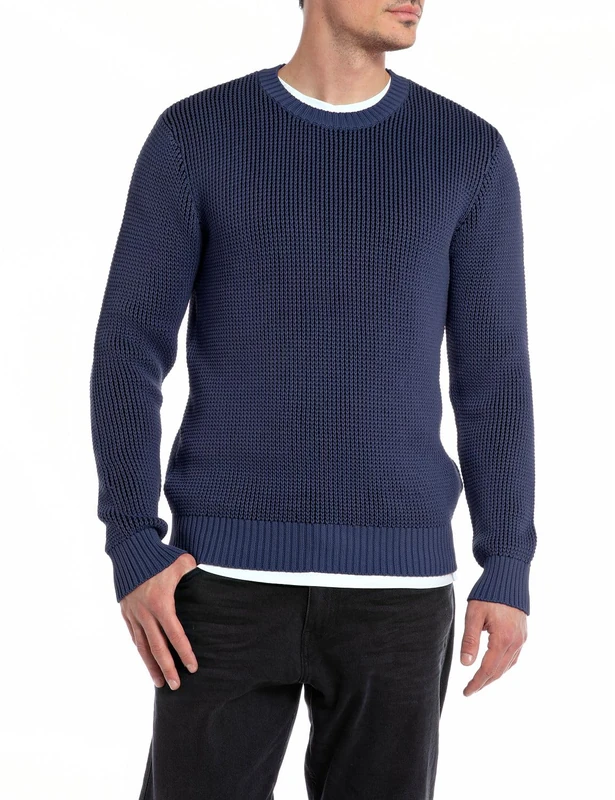 REPLAY Adult UK2515 Cotton Reactive Sweater, Prussian Blue 484, XXL