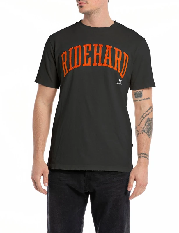 REPLAY Men's T-Shirt Short Sleeve Round Neck Ridehard, Nearly Black 998 (Blue), XS