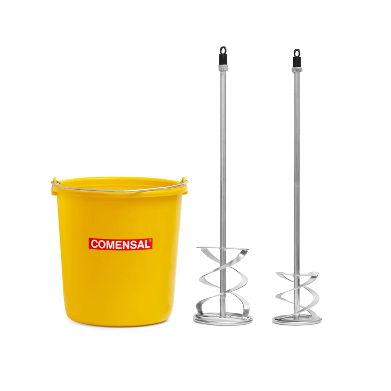 COMENSAL® Paddle Mixer M14 Set - 120, 140 mm - for Thick Mortar and Adhesive - Agitator - Mortar Stirrer - Superbucket 17l - Made in EU