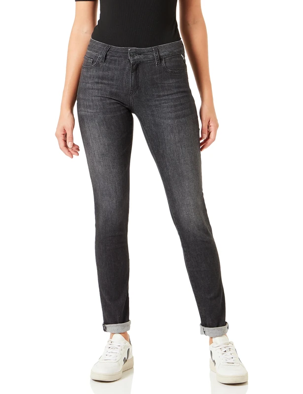 REPLAY Women's WA429 Faaby 99 Denim Jeans, Black Delavè 099, 23W / 28L