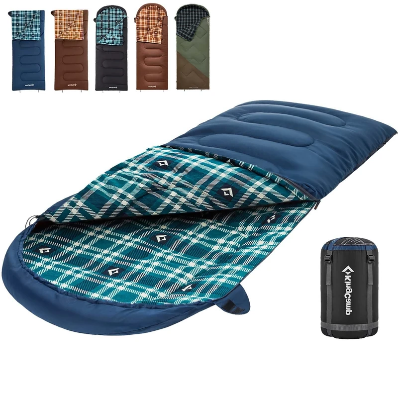 KingCamp Cotton Flannel Sleeping Bag, 90x35 Sleeping Bags for Adults Cold Weather, Big and Tall, Zip Together for 2P Sleeping Bag for 4 Season, Lightweight, Water Resistant for Camping Backpacking
