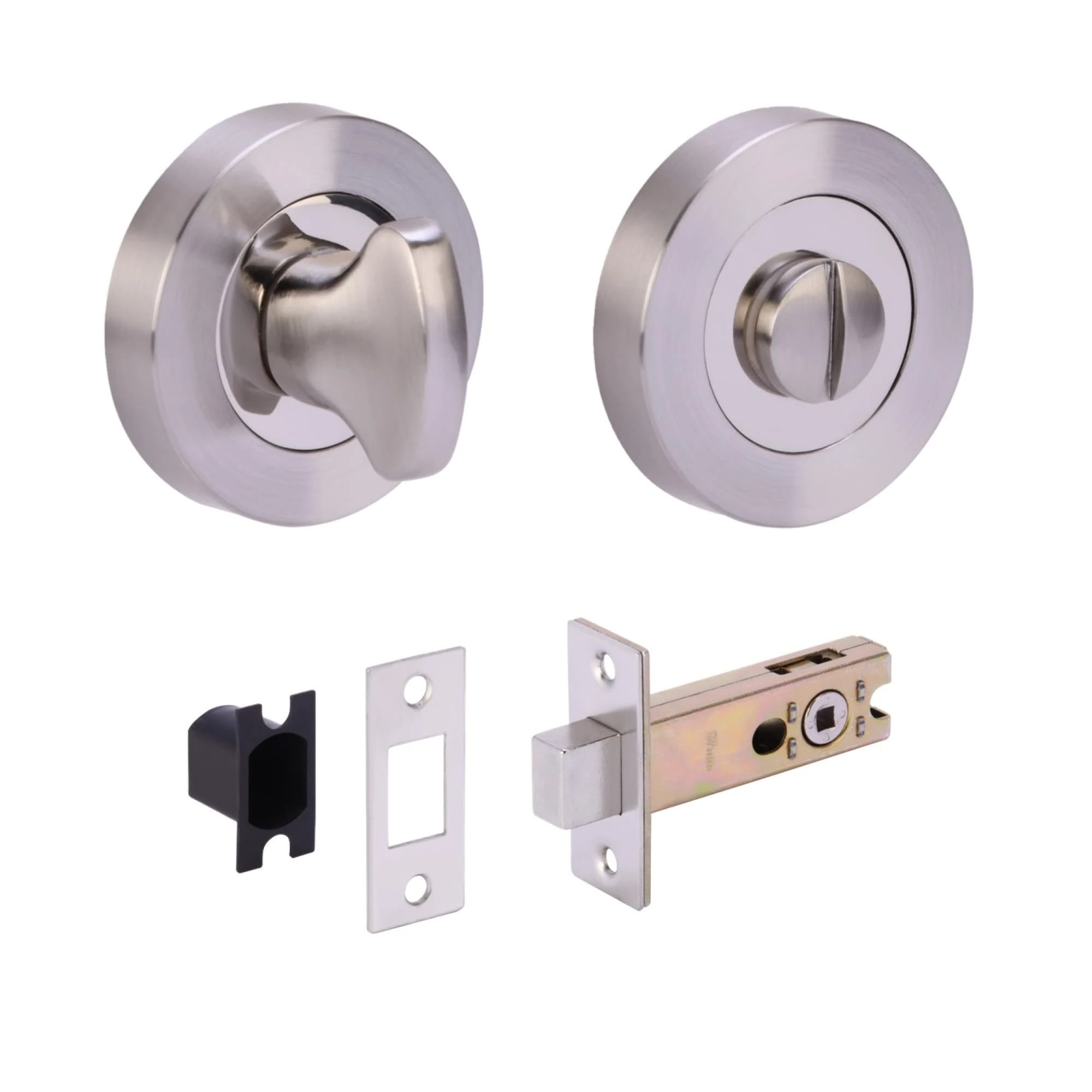 HANDLEZONE® Bathroom Toilet Door Thumb Turn and Release Deadbolt Kit - Dual Finish Polished/Satin Nickel - 76mm Bolt with 57mm Backset