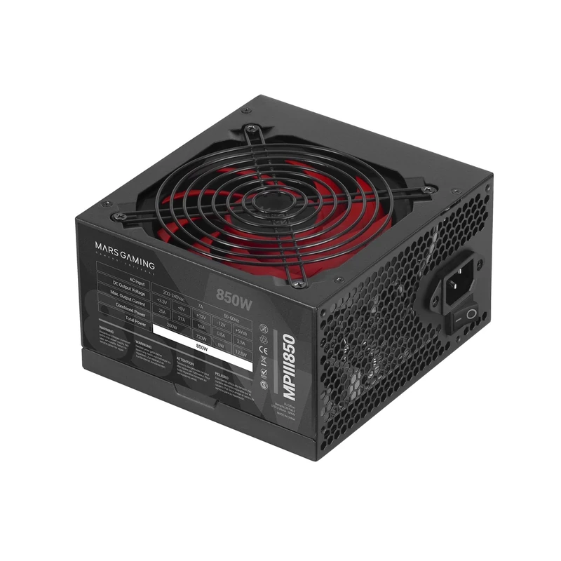 Mars Gaming MPIII850, PC ATX Power Supply 850W, 5-Year Warranty, 85% Efficiency, Digital APFC System, 120mm FDB AI-RPM Fan, DC-DC and SMD Technologies, Extra-Long Flat Cables, Black