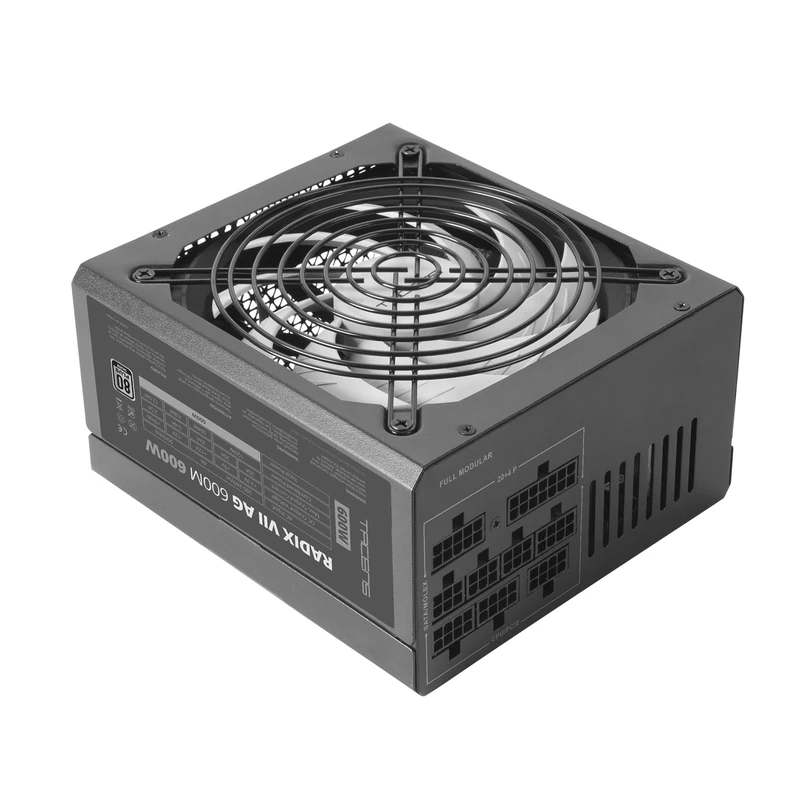 Tacens RADIX VII AG 600, Full Modular 600W ATX Power Supply, 10 Years Warranty, 80Plus Silver, +87% Efficiency, 140mm FDB Fan with AI-RPM Technology, Japanese 105º Capacitors, Black