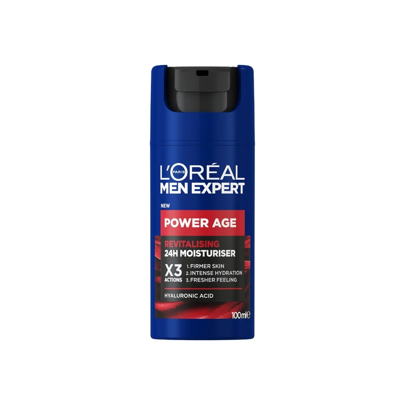 L'Oreal Men Expert Power Age Moisturiser, Hydrating & Revitalising Hyaluronic Acid Moisturiser for Men, designed for Ageing, Dry & Dull Skin 100ml, 1