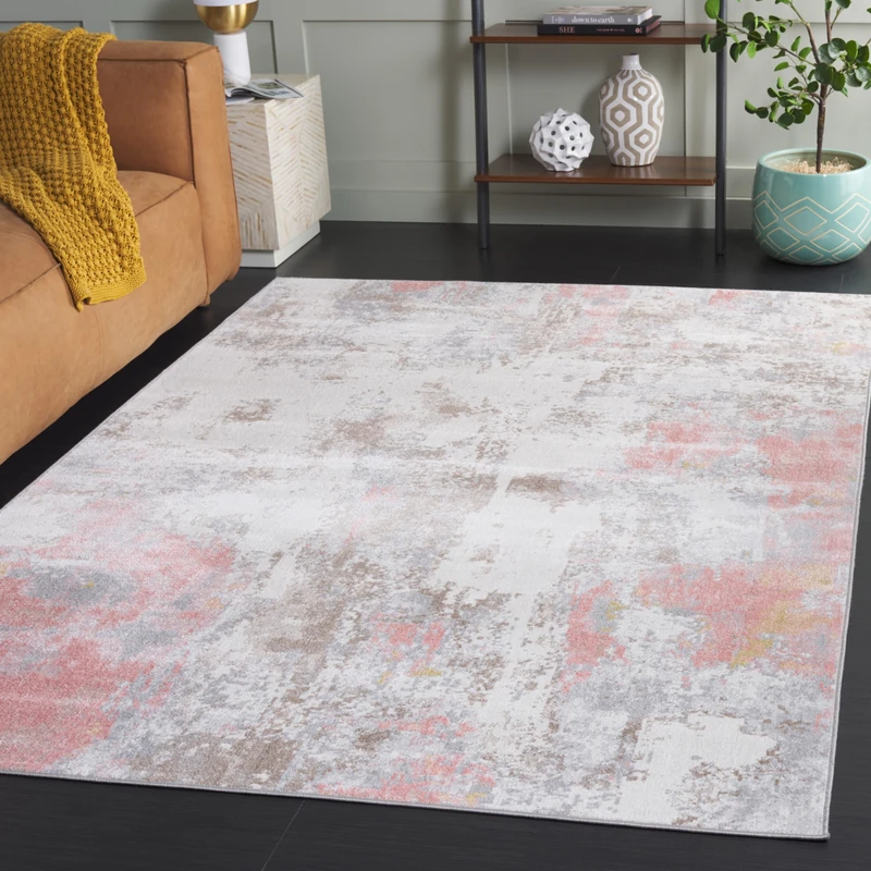 Safavieh Traditional Rug Ideal for High Traffic Areas - Machine Washable - Arizona Collection, Short Pile, in Pink and Grey, 122 X 183 cm - Image 1