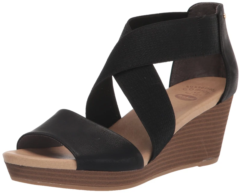 Dr. Scholl's Shoes Women's Barton Band Wedge Sandal, Black Smooth, 8 UK