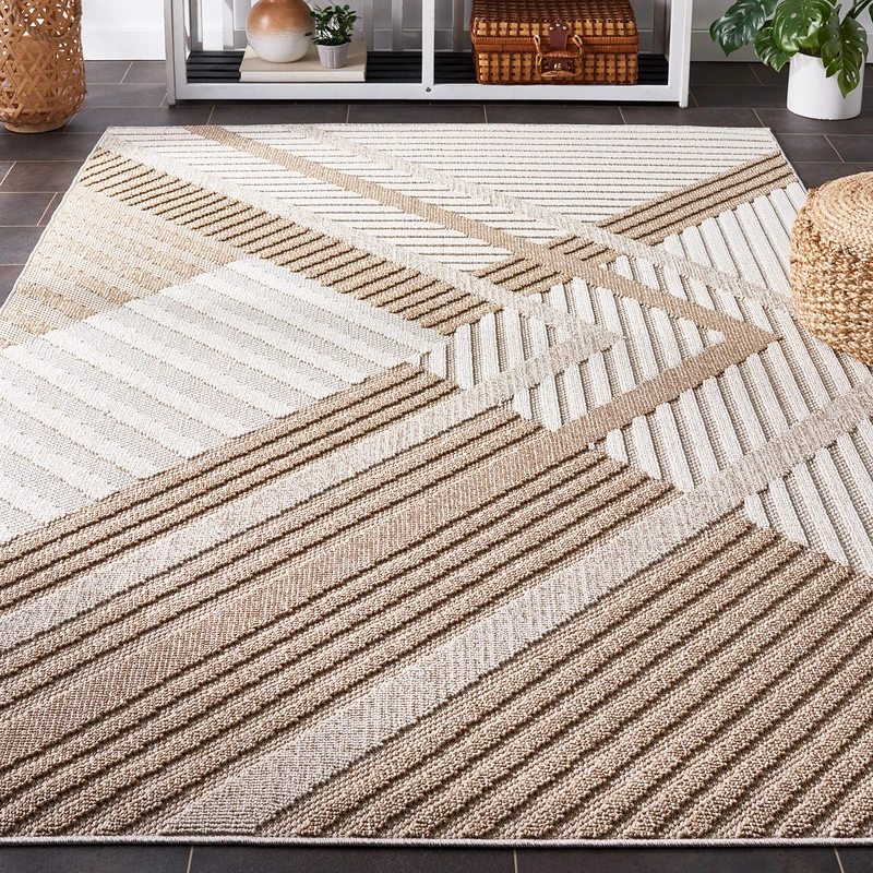 Safavieh Contemporary Rug for Living Room, Dining Room, Bedroom - Glacier Collection, Short Pile, in Beige and Light Beige, 160 X 229 cm