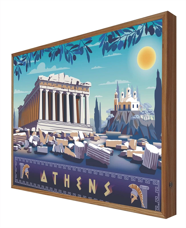 CCRETROILUMINADOS Vintage Illuminated Sign with Lights Leds Athens: Travel Series