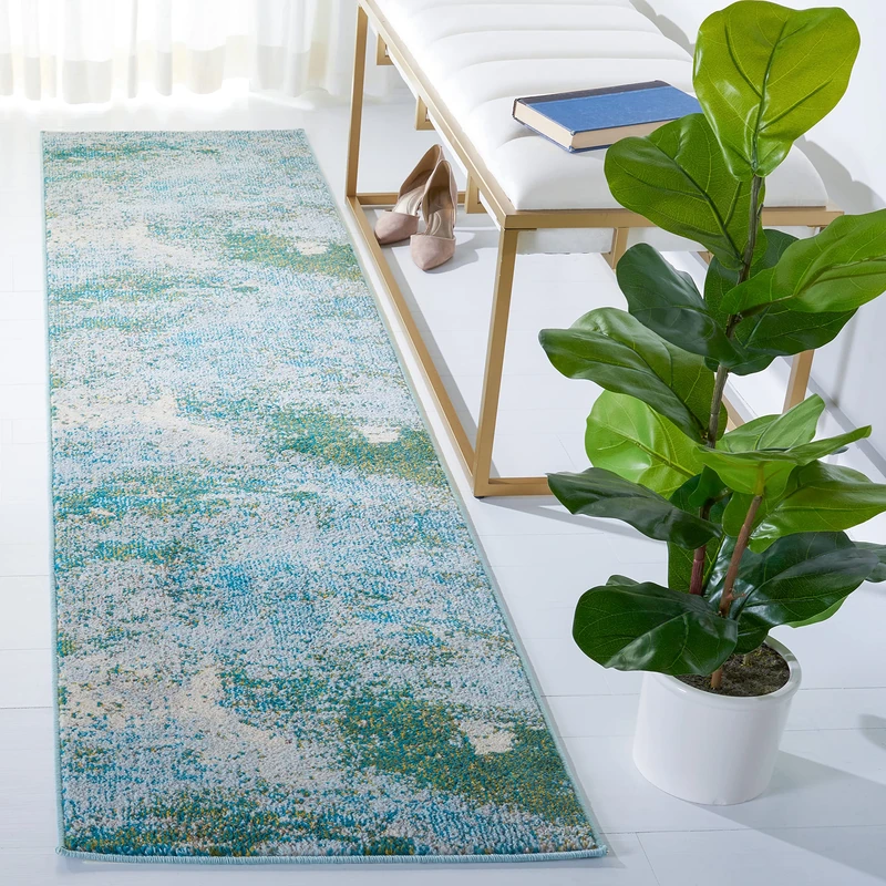Safavieh Boho Rug for Living Room, Dining Room, Bedroom - Madison Collection, Short Pile, in Green and Blue, 66 X 183 cm