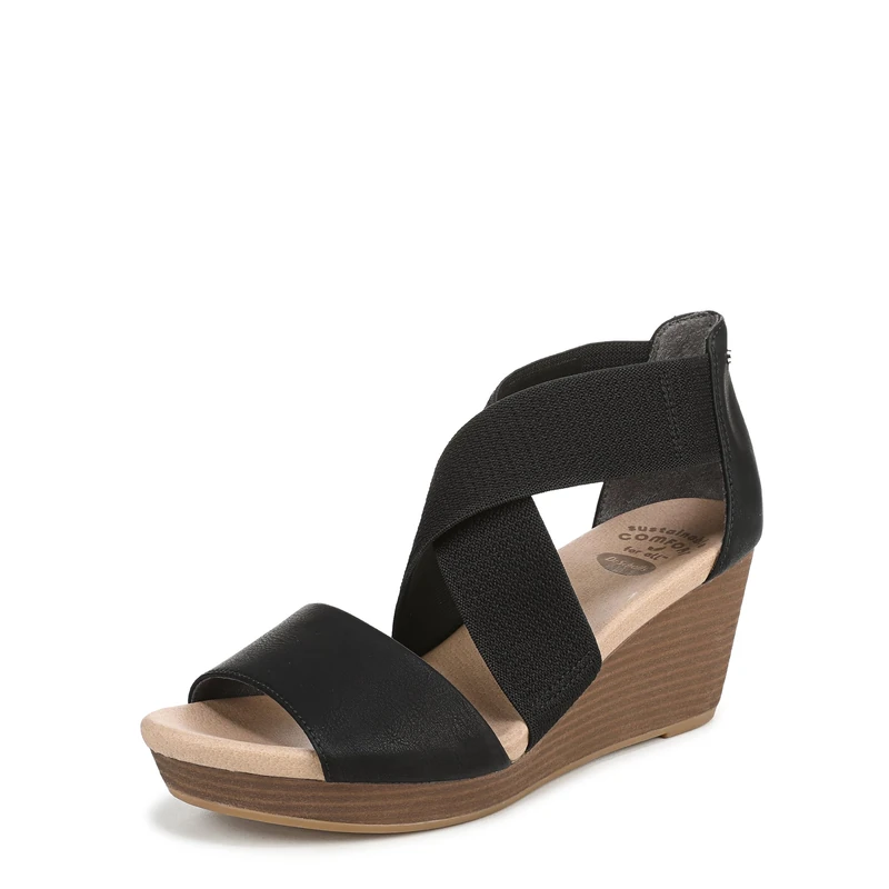 Dr. Scholl's Shoes Women's Barton Band Wedge Sandal, Black Smooth, 7 UK