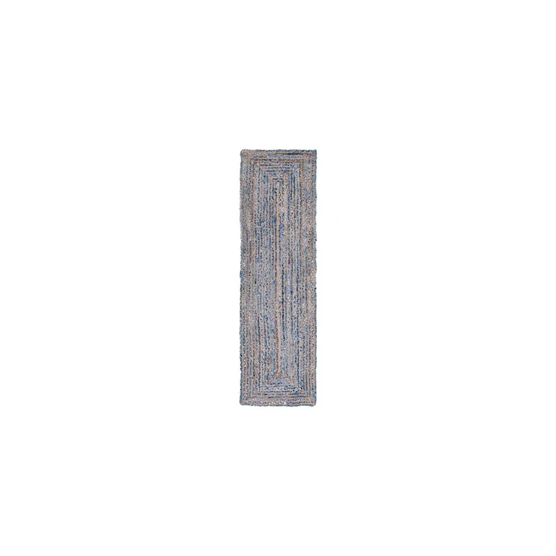 SAFAVIEH Boho Rug for Living Room, Dining Room, Bedroom - Cape Cod Collection, Short Pile, in Blue and Natural, 69 X 183 cm