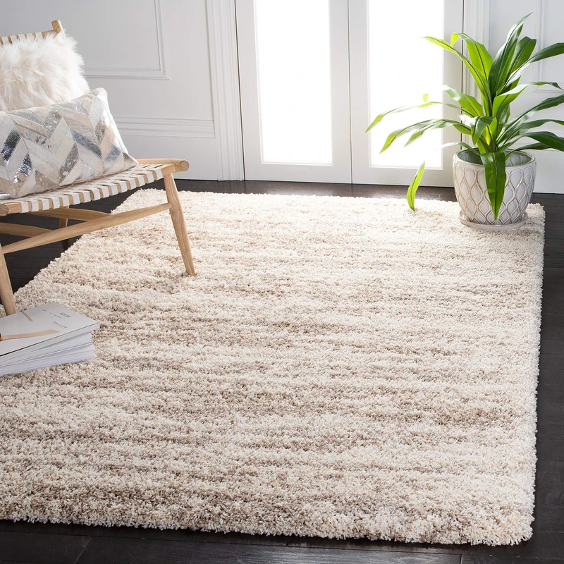 Safavieh Shag Rug for Living Room, Dining Room, Bedroom - Hudson Shag Collection, High Pile, in Ivory and Beige, 160 x 230 cm