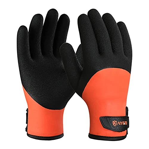 Waterproof Insulated Thermal Work Gloves - KG140W Cold Weather Gloves Unisex Full Hand Double Latex Coated Extra Fine Crinkle Grip (3, XL) Orange