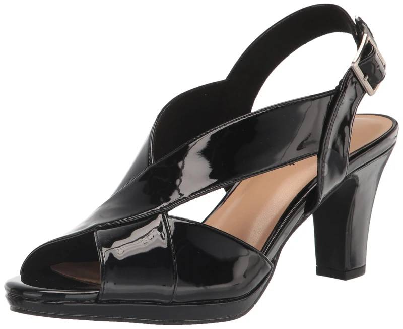 Easy Street Women's Christy Heeled Sandal, Black Patent, 7.5 UK