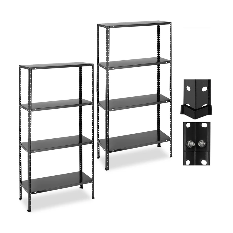 Relaxdays Heavy Duty Shelving Unit, Set of 2, H x W x D: 147.5 x 75.5 x 30.5 cm, 160 kg max Load per Shelf, Steel, Black