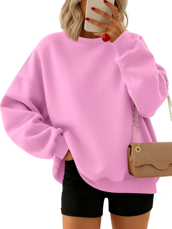 Trendy Queen Sweatshirts for Women Hoodies Oversized Crewneck Tops Sweaters Comfy Fall Winter Outfits Clothes 2025 Fashion, Pink, Medium