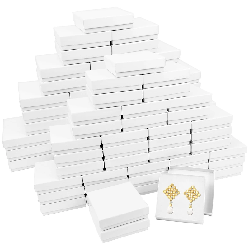 batifine Cardboard Jewelry Gift Boxes, 80 Pack 3.5x3.5x1 Inch, Bulk Cotton Filled Small Jewelry Boxes with Lids for Necklace Ring Bracelet Earring Display Box (White)