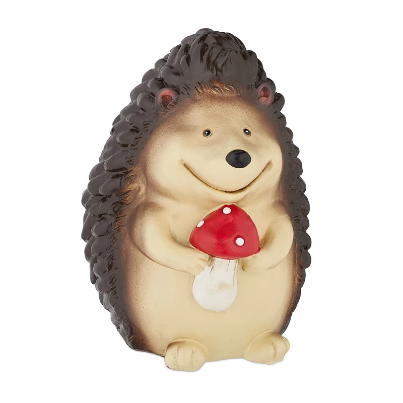 Relaxdays Garden Figure Hedgehog, Weatherproof Garden Decoration, HxWxD: 15 x 10.5 x 10.5 cm, Outside & Inside, Brown