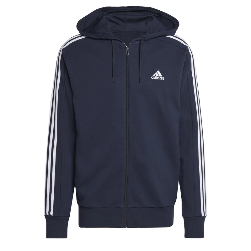 adidas Men's Essentials French Terry 3-Stripes Full-Zip Hoodie, Legend Ink/White, XL