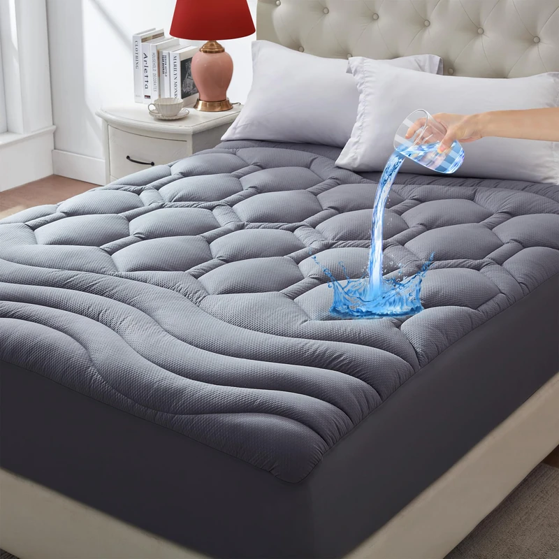 ELVEN HOME Waterproof Mattress Protector Queen Mattress Pad Wrap Around & Easy Fit Mattress Cover Machine Washable Fluffy Cozy Bed Topper Deep Pocket Upto 21 inch (Grey, Queen)
