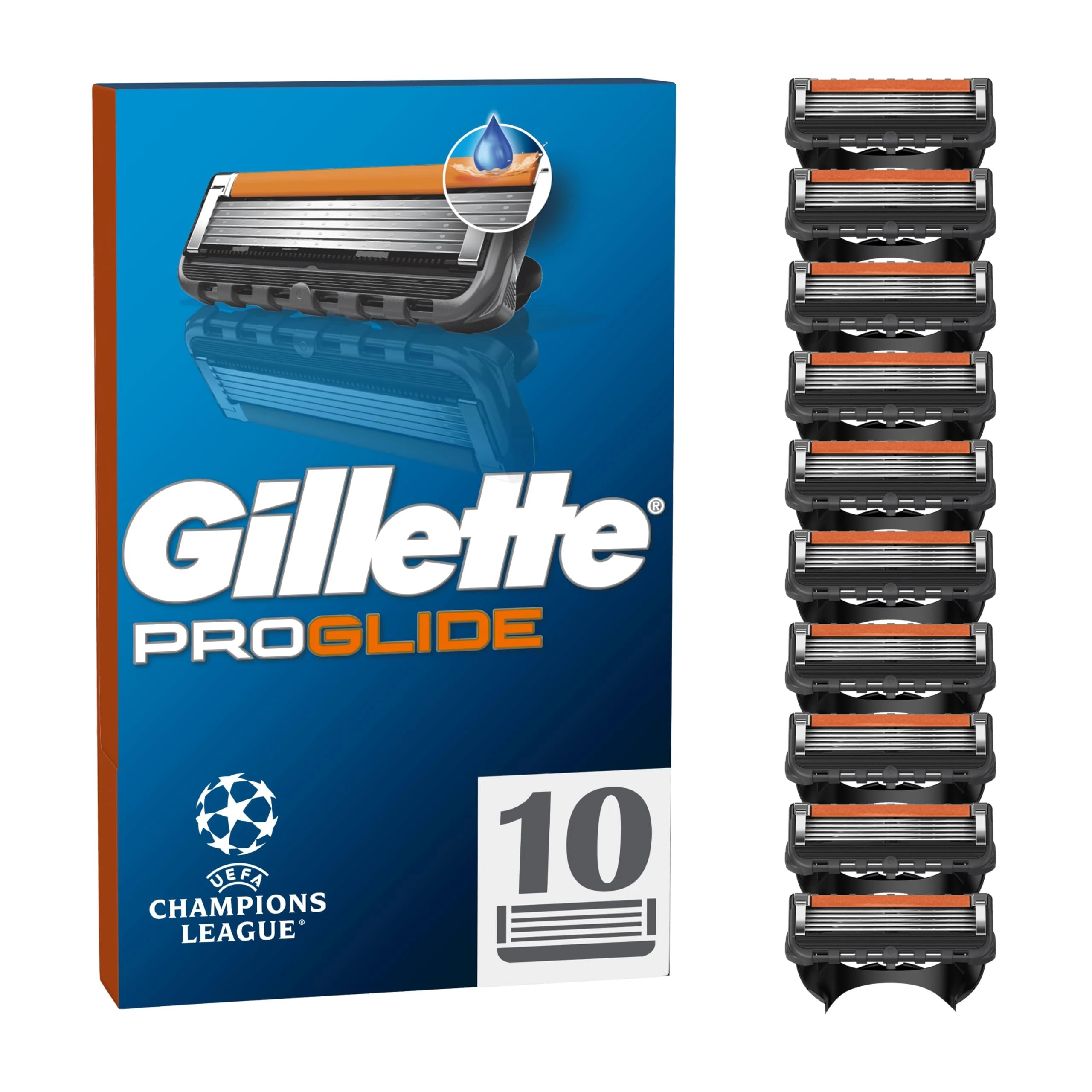UEFA Champions League Special Edition Gillette ProGlide Razor Refills for Men, 10 Razor Blade Refills