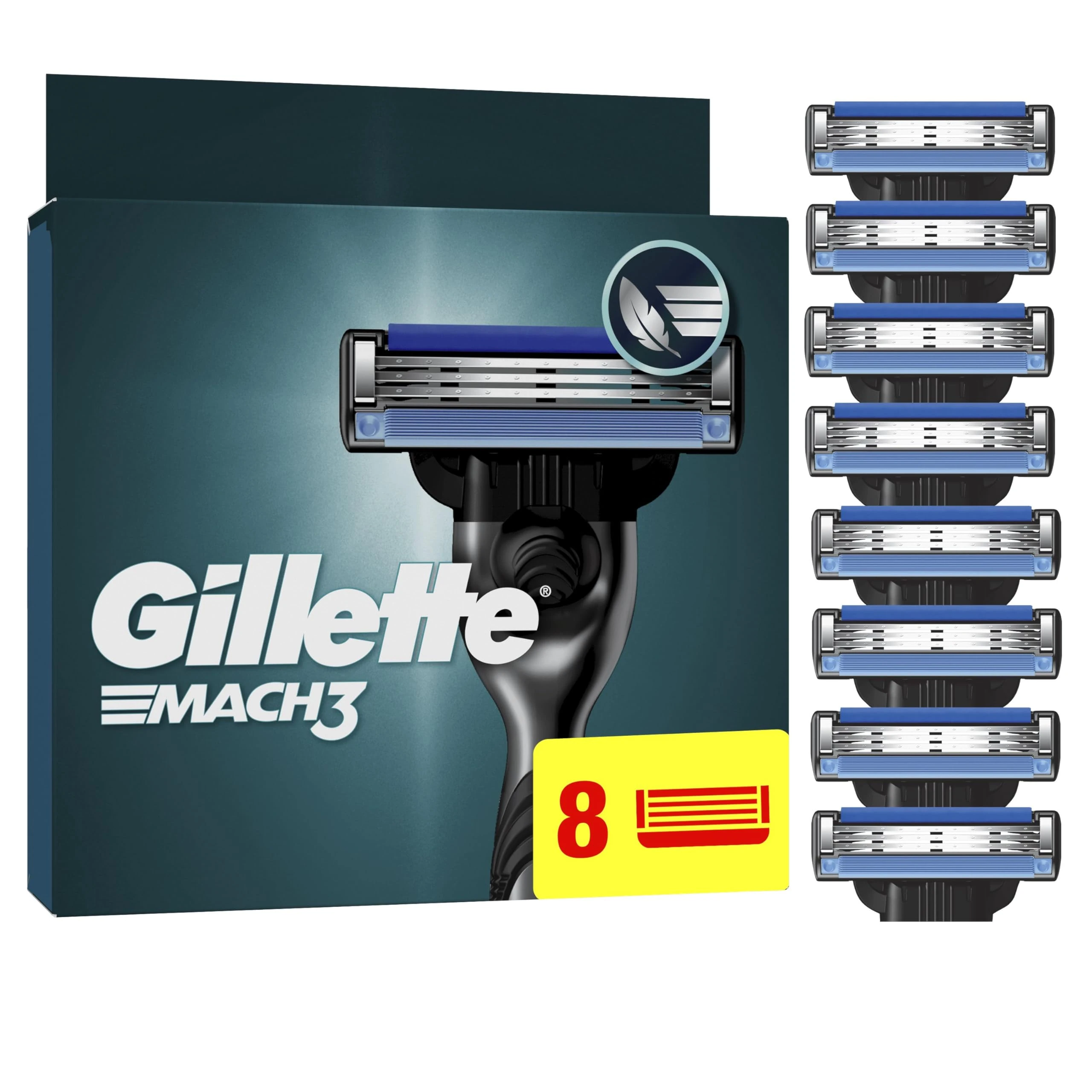 Gillette Mach3 Razor Blades Men, Pack of 8 Razor Blade Refills, Upgraded Lubrastrip for an Enhanced Glide
