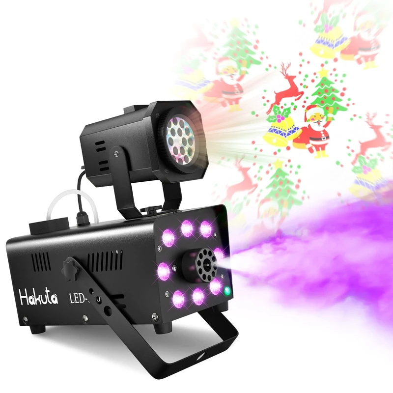 Fog Machine, Hakuta Smoke Machine with LED projector light and 13 coloured LED lights and smoke effect, 2300CFM with 300ml fog liquid tank for wedding, Halloween, party and stage effect