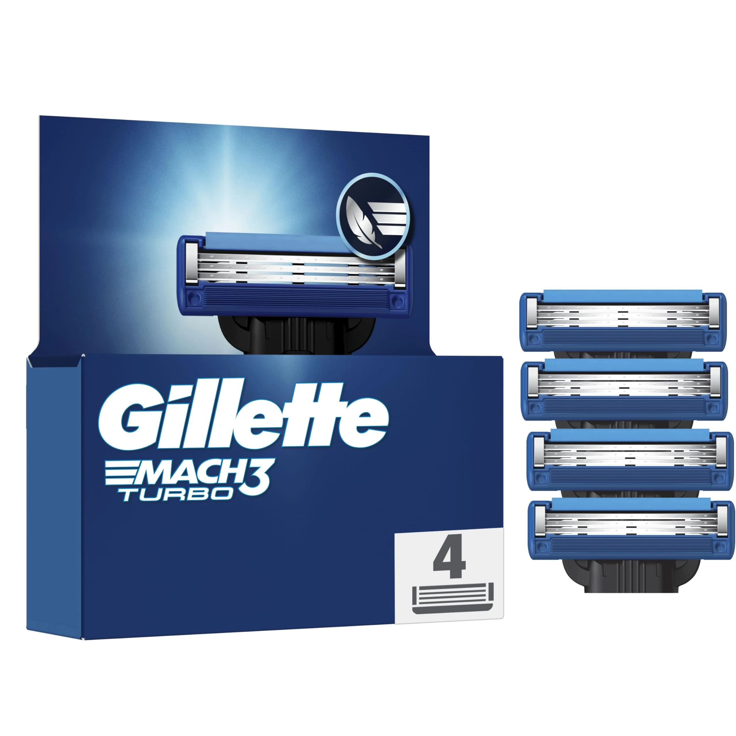 Gillette Mach3 Turbo Razor Blades Men, Pack of 4 Razor Blade Refills, Upgraded Lubrastrip for an Enhanced Glide