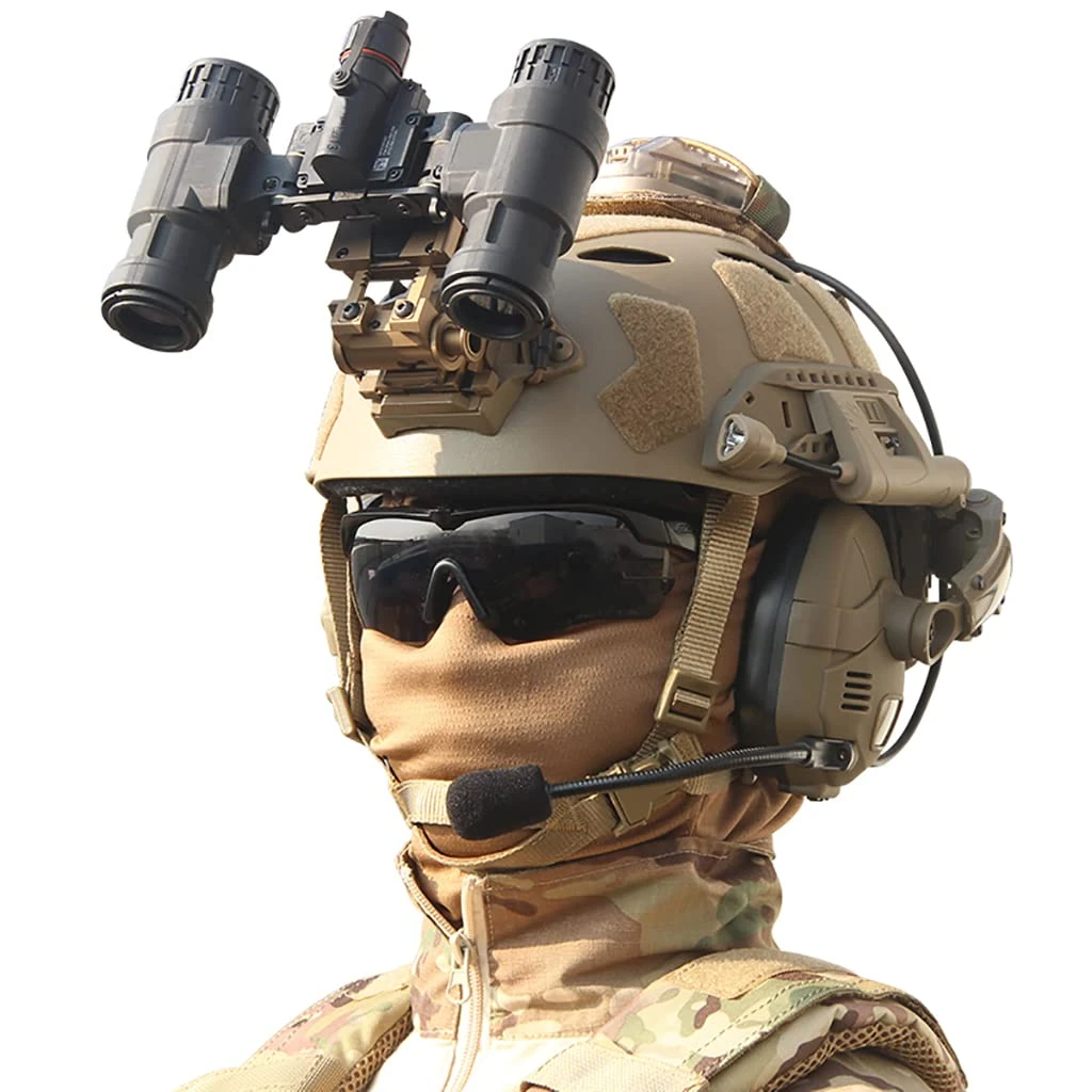 CZMYCBG Tactical Pickup Noise Reduction Headset Helmet Set with Airsoft Goggles Battery Bag Signal Light CP Mask And NVG Model for Paintball CS Game,Brown