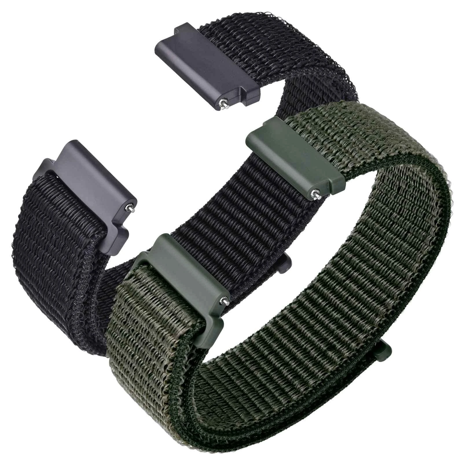 ANNEFIT Nylon Sport Watch Straps 16mm, 2 Packs Quick Release Adjustable Replacement Band for Men Women (Black and Army Green)