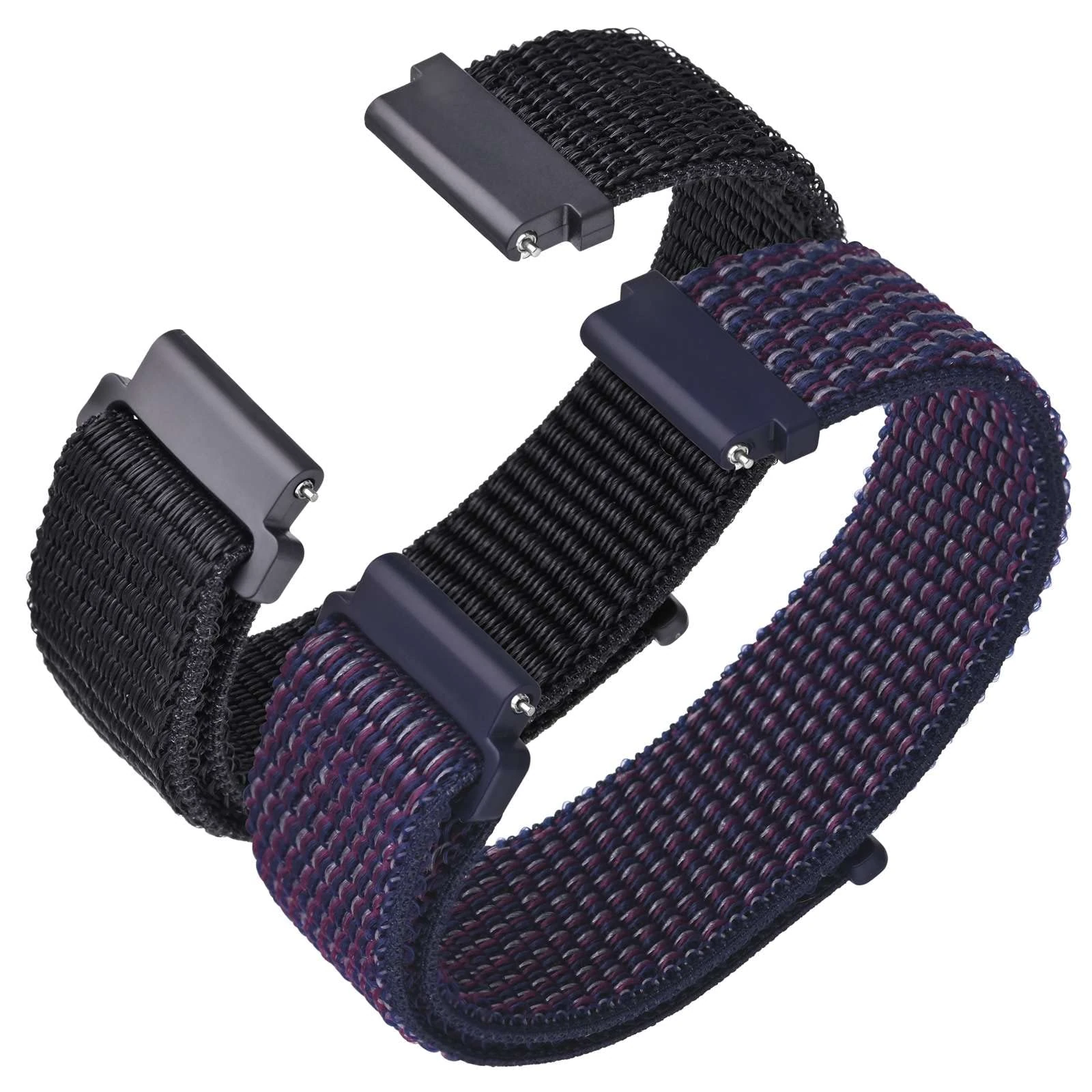 ANNEFIT Nylon Sport Watch Straps 16mm, 2 Packs Quick Release Adjustable Replacement Band for Men Women (Black and Indigo)