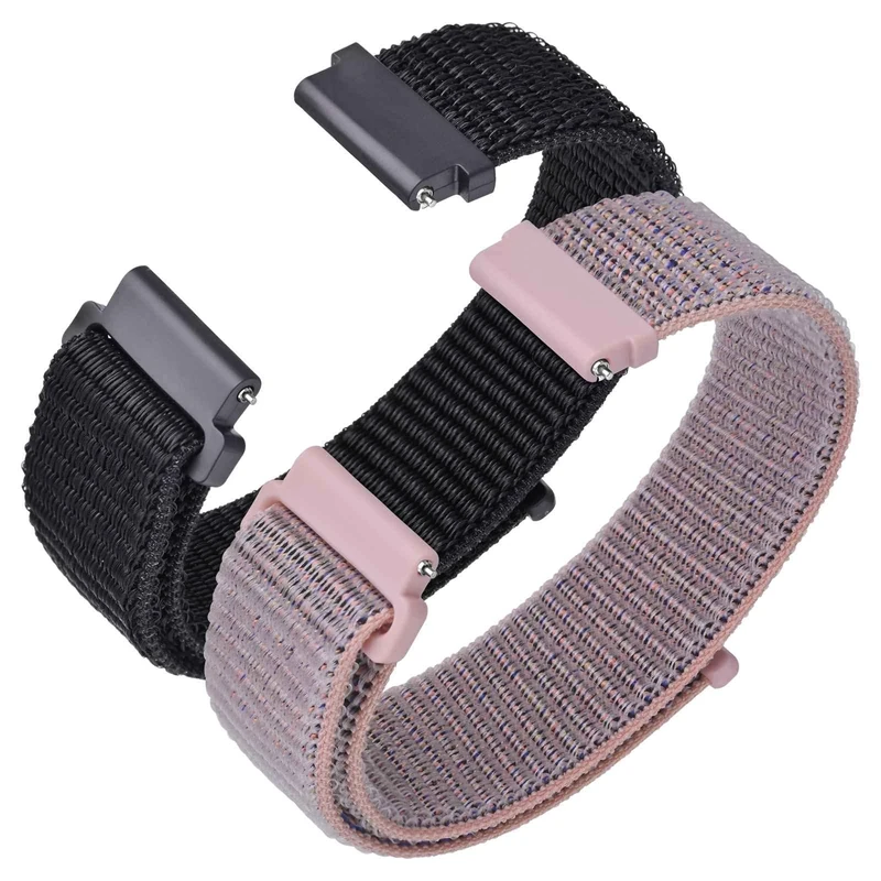 ANNEFIT Nylon Sport Watch Straps 16mm, 2 Packs Quick Release Adjustable Replacement Band for Men Women (Black and Sand Pink)
