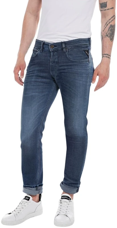 Replay Men's Grover Straight-Fit Hyperflex Hyper Cloud Jeans with Stretch, Blue (Dark Blue 007), 27W / 30L