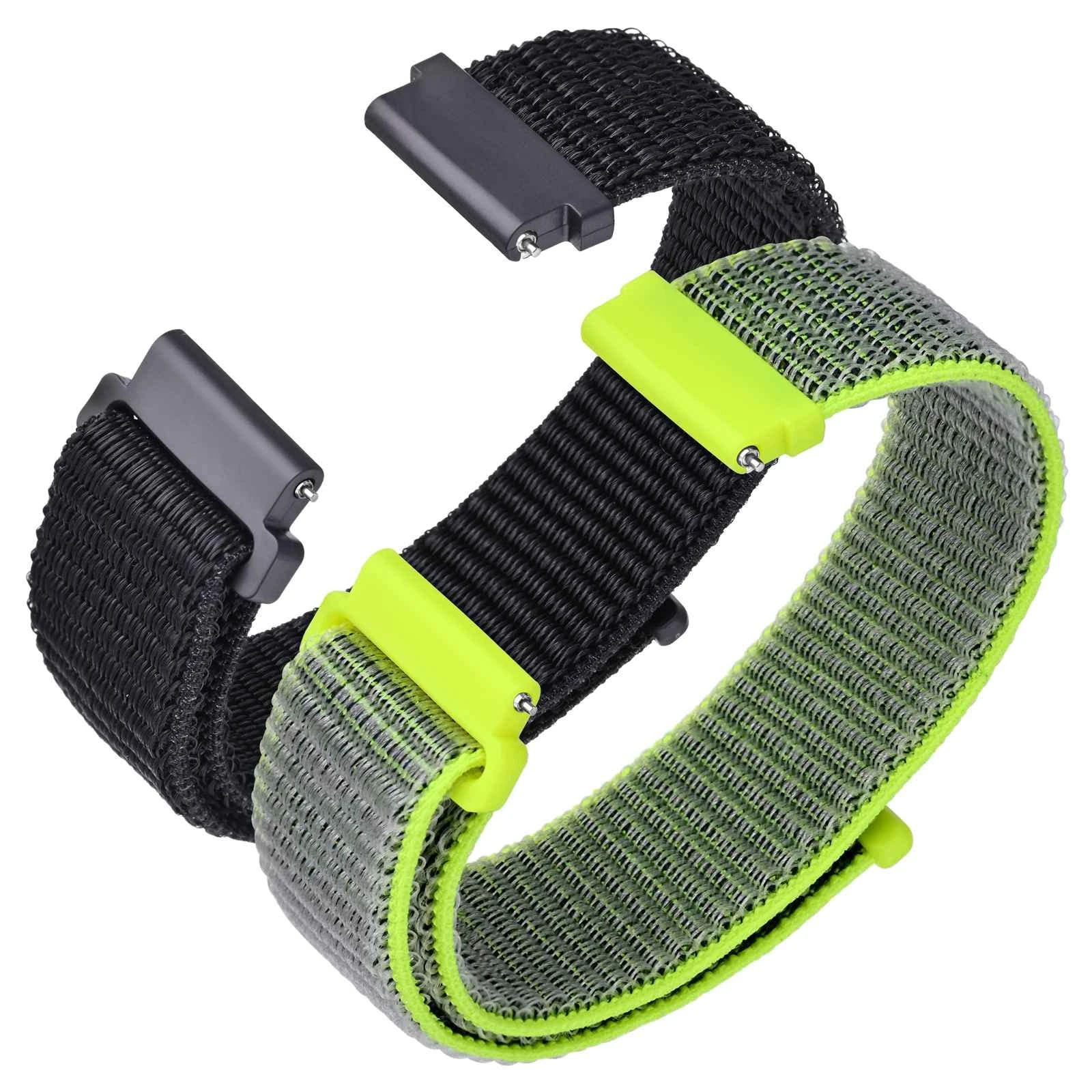 ANNEFIT Nylon Sport Watch Straps 22mm, 2 Packs Quick Release Adjustable Replacement Band for Men Women (Black and Shiny Yellow)